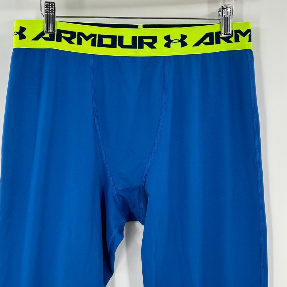 Under Armour Mens HeatGear Compression Leggings Blue Neon Yellow Graphic Medium
